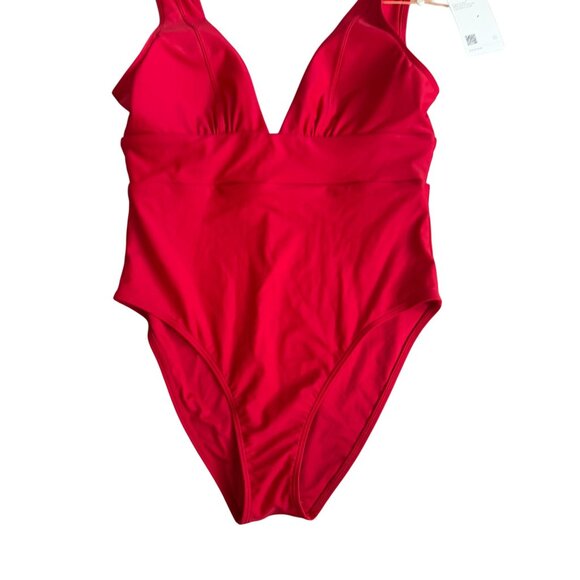 QUINCE Red Italian Plunge One Piece Swimsuit Bathing Suit Size Large NEW NWT - Picture 8 of 10